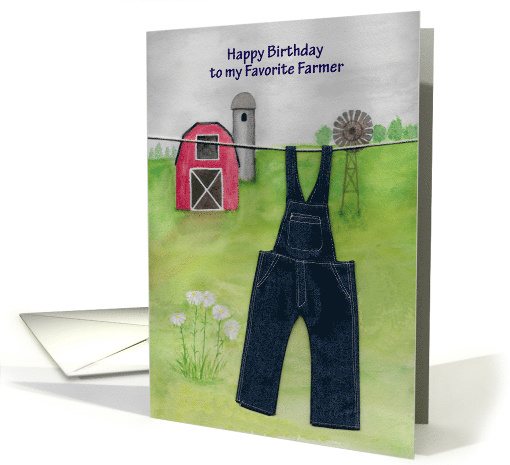 Happy Birthday to my Favorite Farmer Overalls on Clothesline card