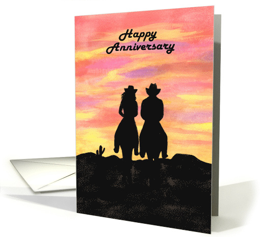 Happy Anniversary Couple on Horseback Riding into a... (1664824)