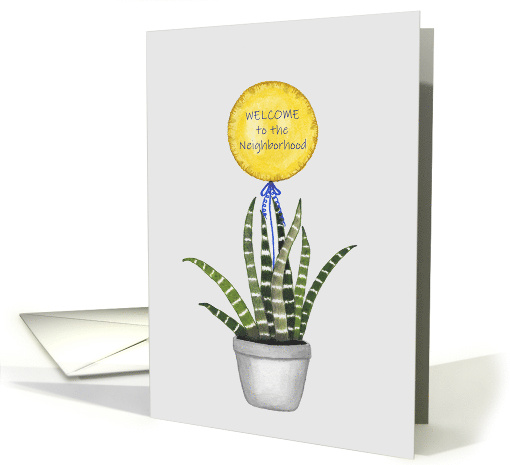 Welcome to the Neighborhood Potted Plant with Yellow Balloon card
