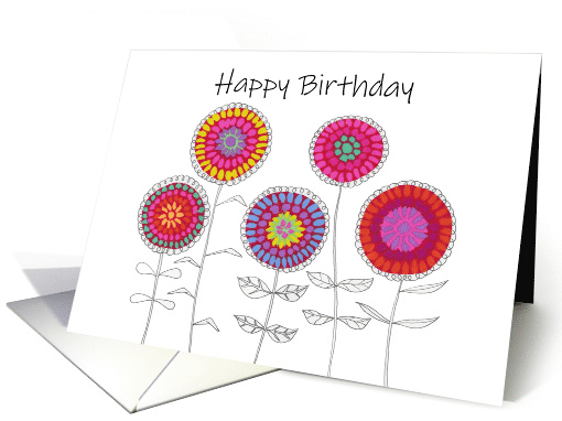 Happy Birthday Colorful Round Whimsical Flowers card (1669784)