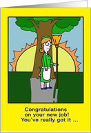 New Job Congratulations with Cartoon Maid in Shade Play on Words card