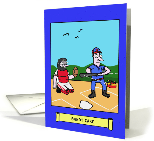 For Son Funny Baseball Player Bunting a Flaming Birthday Cake card