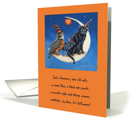 Halloween Greeting of a Black Cat Owl and Raven on a... (1671502)
