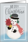 Cute Snowman with Poinsettia card