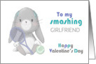 For Girlfriend Valentine Tennis Bunny with Custom Text card