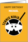 Birthday Tennis Ninja in Yellow and Black with Custom Text card