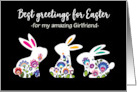 For Girlfriend Easter Greetings with Three Folk Bunnies Custom card