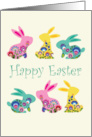 Easter Greetings with Six Cute Pastel Folk Bunnies card