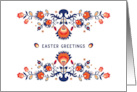 Happy Easter with Two Mirrored Folklore Compositions Blue and Orang card