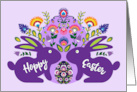 Hoppy Easter with Two Bunnies With Folklore Touch Purple card