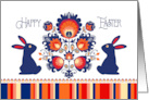 Happy Easter with Two Bunnies With Folklore Touch Blue and Red card