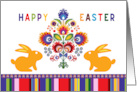 Happy Easter with Folklore Arrangement and Two Cute Yellow Bunnies card