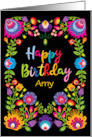 Happy Birthday with Folklore Flowers on Black Custom card