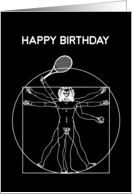 Tennis Happy Birthday with Vitruvian Tennis Man card