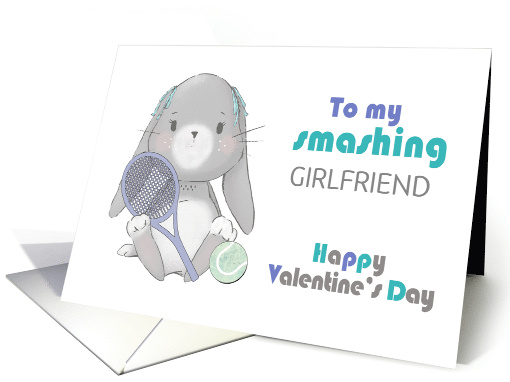 For Girlfriend Valentine Tennis Bunny with Custom Text card (1669926)