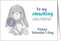 For Girlfriend Valentine Tennis Bunny with Custom Text card