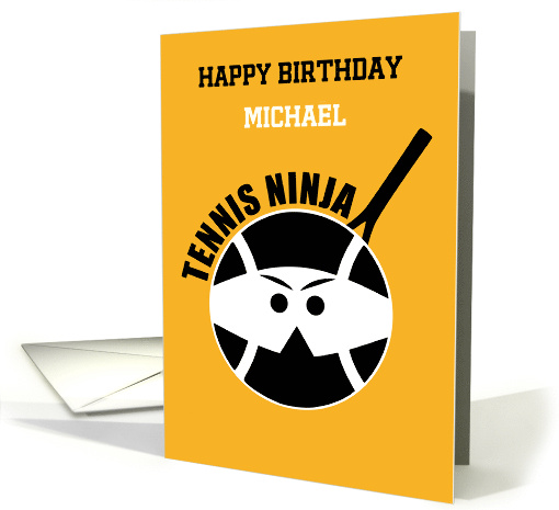 Birthday Tennis Ninja in Yellow and Black with Custom Text card