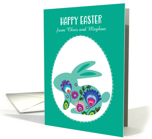 Happy Easter Eggs with Folklore Bunny Minty Green Custom card