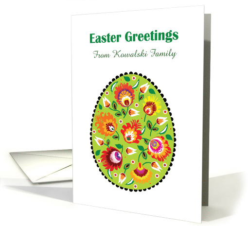 Easter Greetings with traditional Pysanka Easter Egg Green Custom card