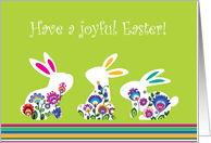 Easter Greetings with Three Folk Bunnies card