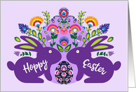 Hoppy Easter with Two Bunnies With Folklore Touch Purple card
