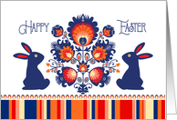 Happy Easter with Two Bunnies With Folklore Touch Blue and Red card