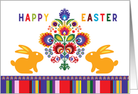 Happy Easter with Folklore Arrangement and Two Cute Yellow Bunnies card