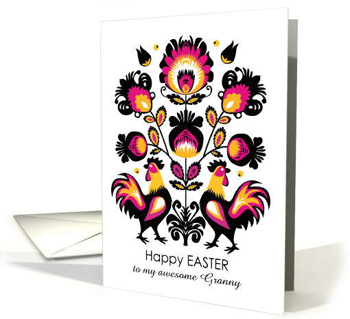 Granny Happy Easter Folklore With Roosters Custom card (1677336)