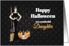 For Daughter on Halloween Lady Witch with Broom and Pumpkins card