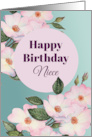 For Niece on Birthday Watercolor Pink Roses Illustration card