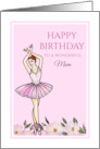 For Mum on Birthday Ballerina with Pink Dress Illustration card