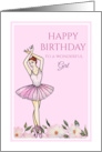 For a Girl on Birthday Ballerina with Pink Dress Illustration card