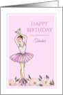 For Dance Teacher on Birthday Ballerina with Pink Dress Illustration card