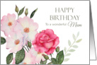 For Mum on Birthday Watercolor Pink Roses Floral Illustration card