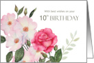 10th Birthday Wishes Watercolor Pink Roses Illustration card