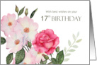 17th Birthday Wishes Watercolor Pink Roses Illustration card