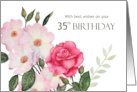 35th Birthday Wishes Watercolor Pink Roses Illustration card