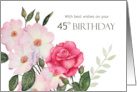 45th Birthday Wishes Watercolor Pink Roses Illustration card