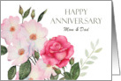 For Mom and Dad on Wedding Anniversary Watercolor Pink Roses card