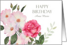 For Any Name on Birthday Watercolor Pink Roses card