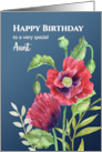 For Aunt on Birthday Watercolor Red Poppies Floral Illustration card