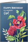 For a Girl on Birthday Red Poppies Floral Illustration card