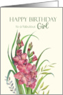 For a Girl on Birthday Watercolor Peachy Gladioli Flower Painting card