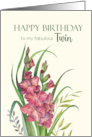 For My Twin on Birthday Watercolor Peachy Gladioli Illustration card