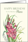 For Niece on Birthday Watercolor Peachy Gladioli Floral Illustration card