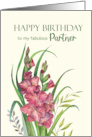 For Partner on Birthday Watercolor Peachy Gladioli Illustration card