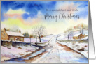 For Aunt and Uncle on Christmas Wintery Lane Watercolor Painting card