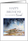 For Friend on Birthday Whitley Bay St Mary’s Lighthouse Watercolor card