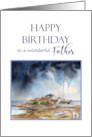 For Father on Birthday Whitley Bay St Mary’s Lighthouse Watercolor card