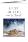 For Best Friend on Birthday Whitley Bay St Mary’s Lighthouse Painting card